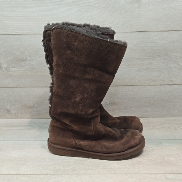 Ugg Australia Women 5734 RoseberyTall LaceUp Back Sheepskin Suede Boots Shoes 10 - Picture 1 of 13